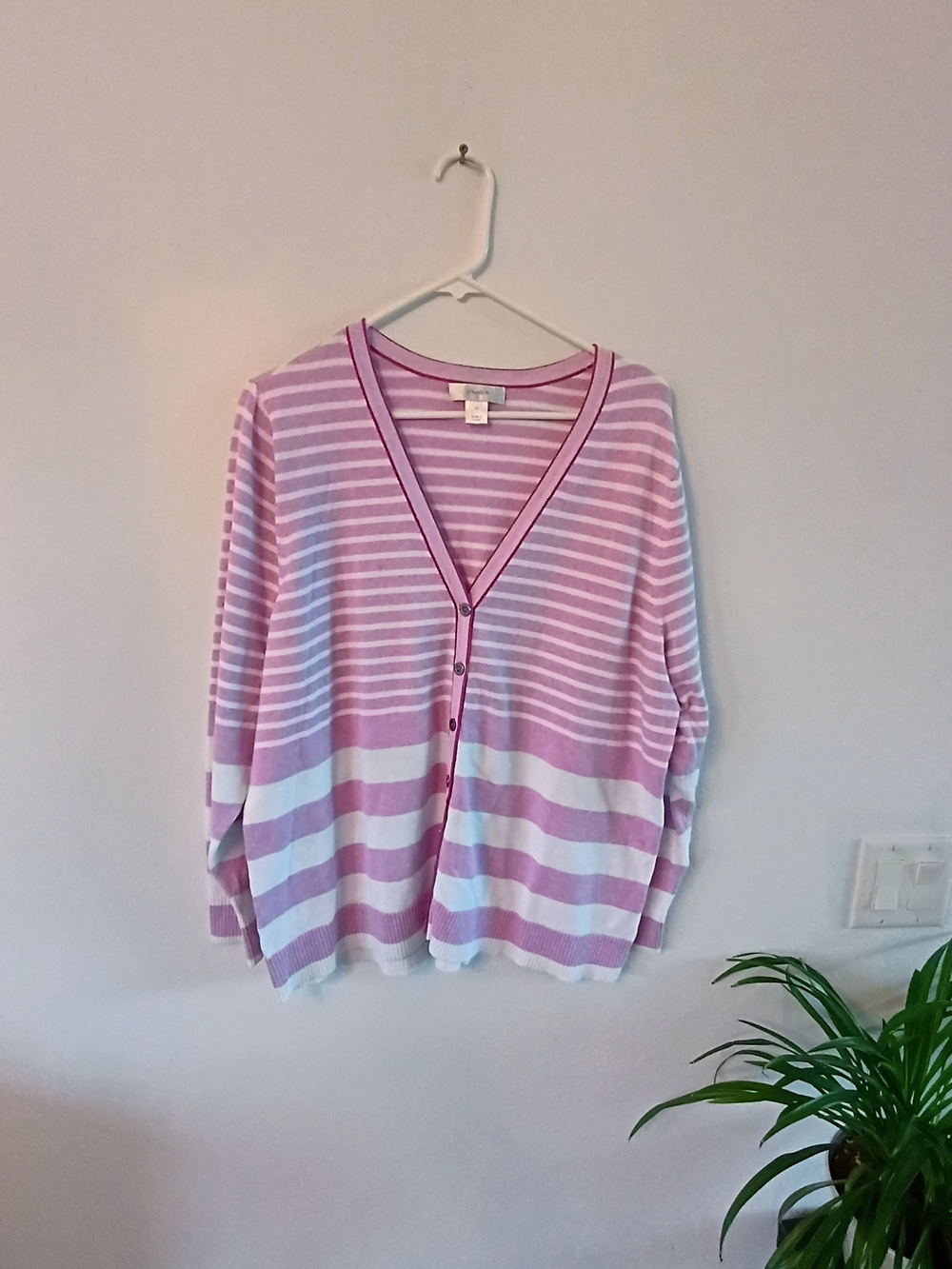 Banks Purple White Striped Cardigan 2X Plus Size Cotton Blend Button Front Prepp